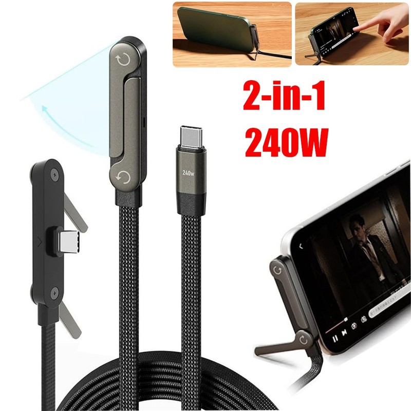 2-in-1 Invisible Holder Charger Cable–240W Fast Charging Cord with Phone Stand