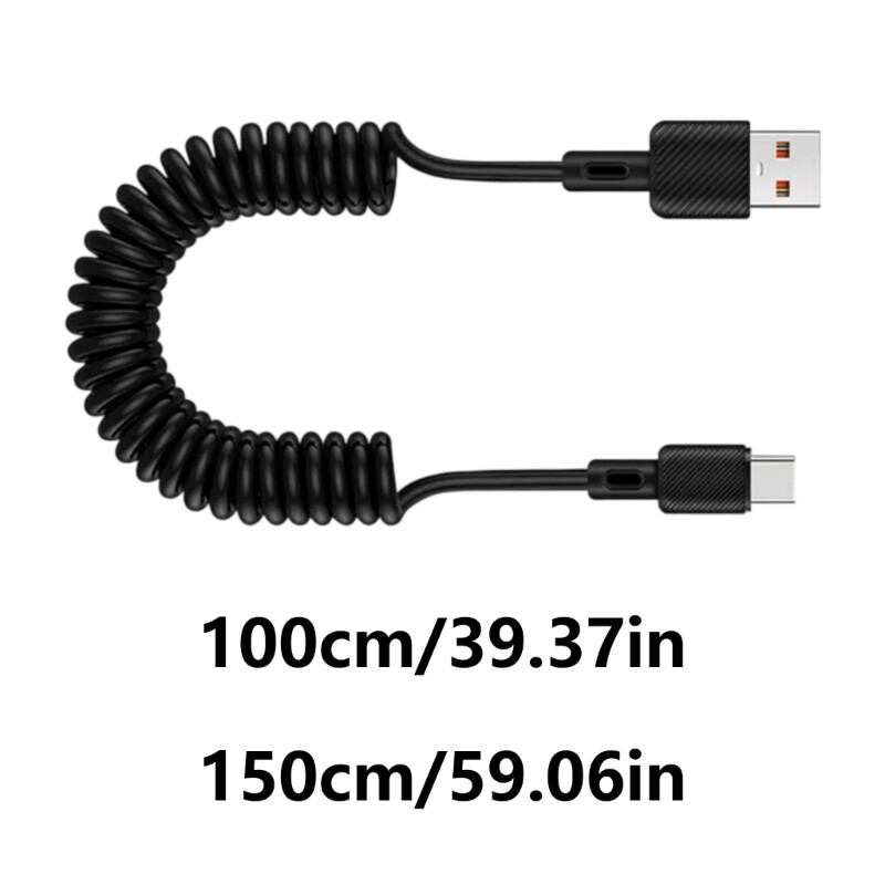 Spring Coiled USB to Type C Cable Telescopic Charger Wire Line Adjustable Black gallery