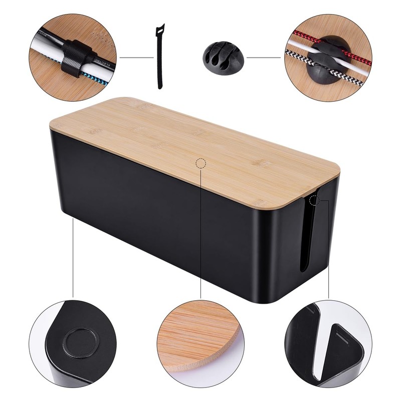 2 Pack Large Cable Management Box – Wooden Style Cord Organizer 2 Pack, Black gallery