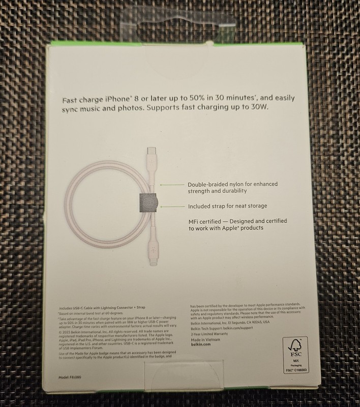 Belkin BOOSTCHARGE 5' USB-C Cable With Lightn!ng Connector & Strap For Iphone gallery