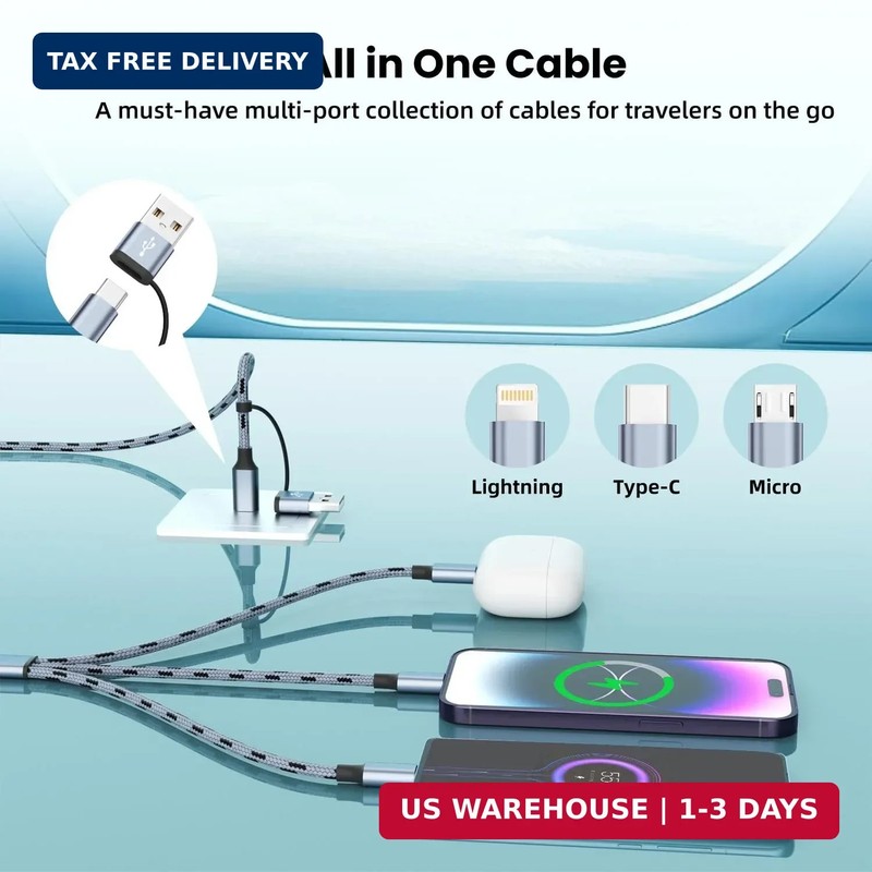 Travel Essentials Multi Charging Cable(2Pack, 5FT), 5 in 1 Charging Cables for M gallery