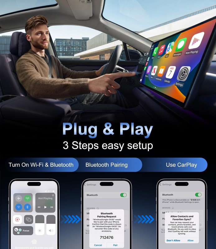 Wireless CarPlay Adapter for Apple iPhone & Android Auto - 2-in-1 Fast & Stab... gallery