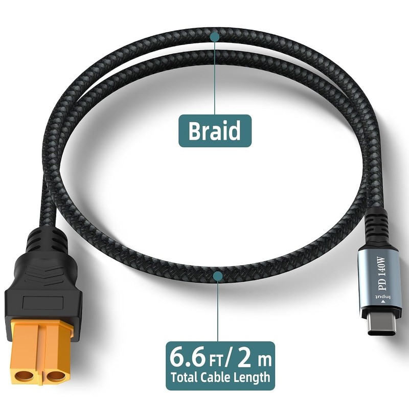 140W USB C to XT60 Power Cable for Drones RC Batteries Fast Charging 6.6ft gallery