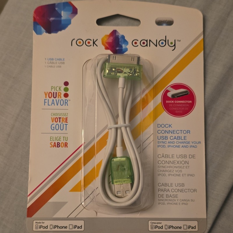 Rock Candy 30-Pin to USB Dock Cable 1m White/Green Translucent Sync Charge