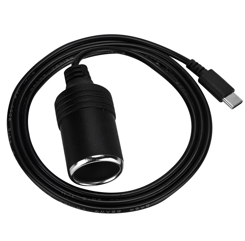 12V USB Type-C Male Plug to Car Cigarettes Adapter Female Socket PD Power
