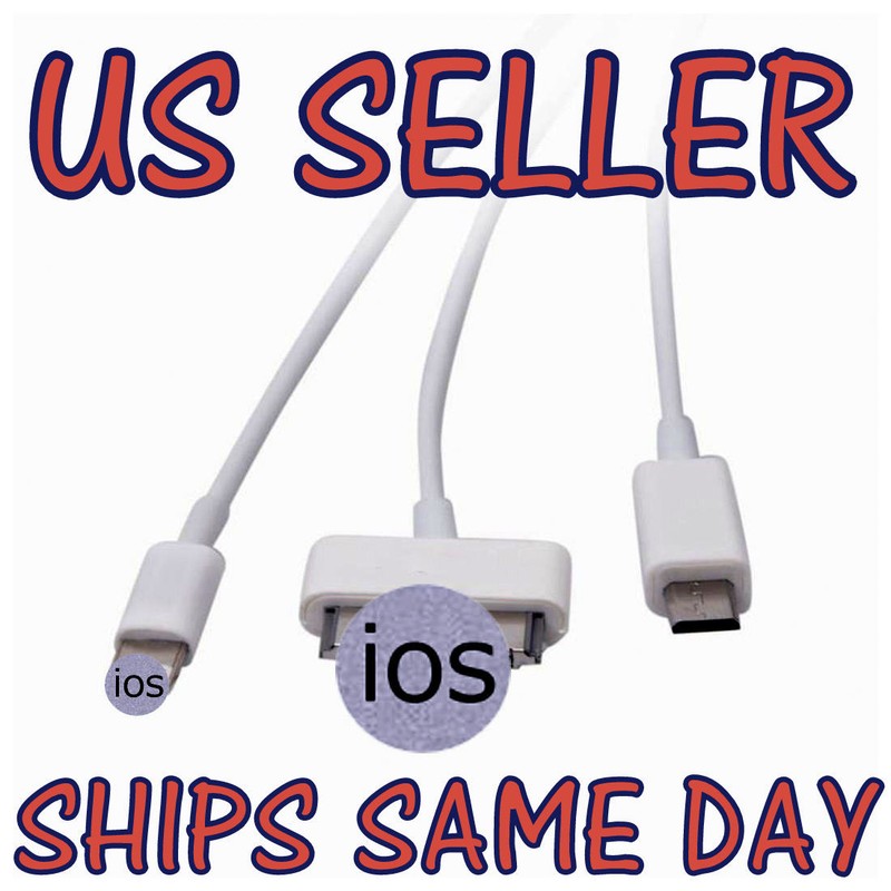 New USB Charging White Cable for Iphone Ipad Air Lg G3 Htc One M8 Data 3-In-1