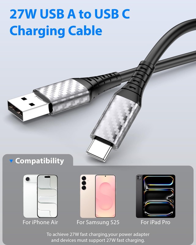 30ft Long USB C Cable to A 10W 12W 18W 20W 30FT (NO Data Tranfer), Black gallery