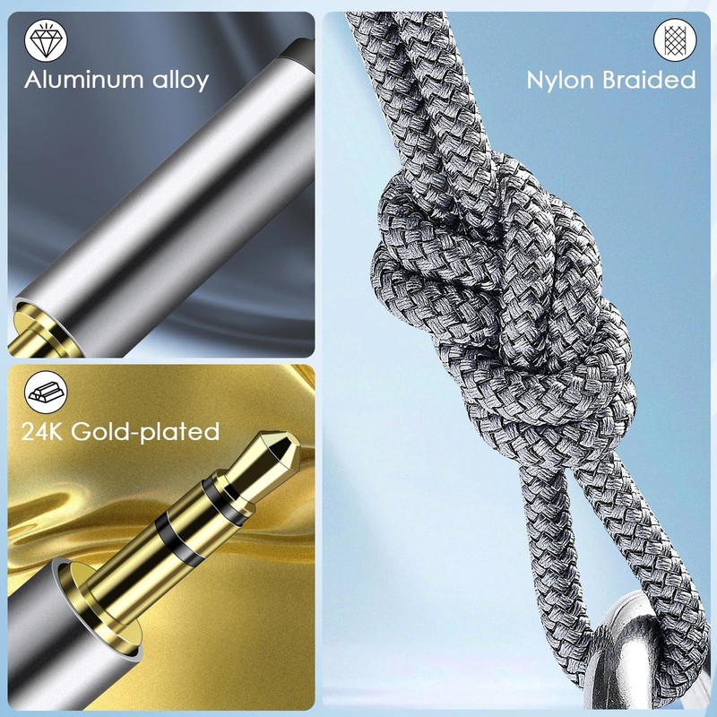 3.5mm Audio Aux Cable - 2 Pack 1.5ft Nylon Braided Hi-Fi Stereo Audio TRS Cab... gallery
