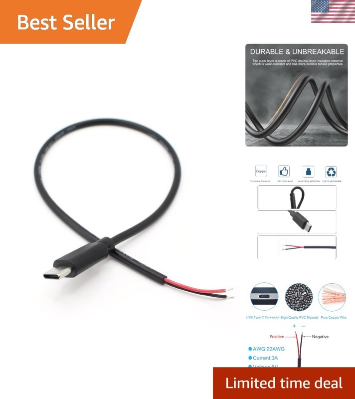 USB C Pigtail Cable 1FT – 5V 3A Open End Connector for Outdoor Devices