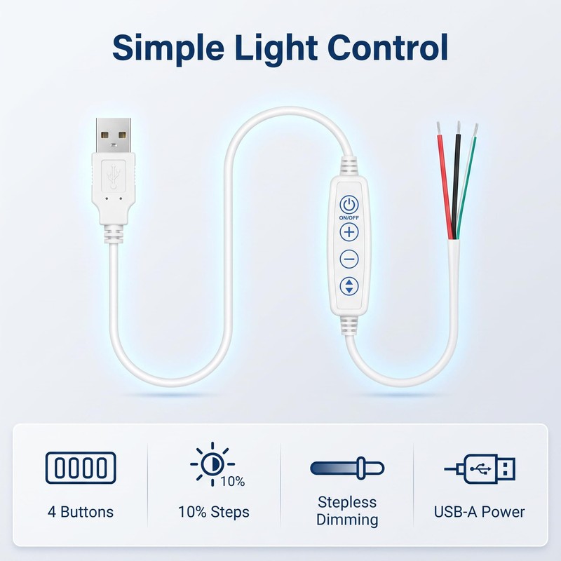 1 Pcs White DC5V USB LED Dimmer Extension Cable with On/Off Switch Adapter LE... gallery