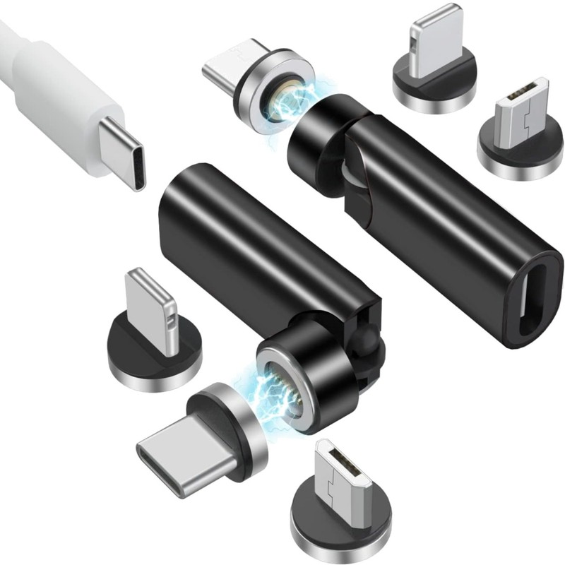 540° Rotating Magnetic USB C Adapter 2Pack 3 in 1 Fast Charging Cable