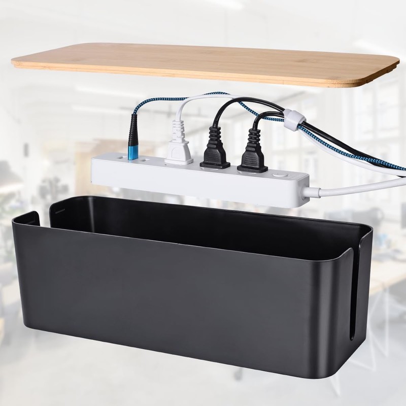 2 Pack Large Cable Management Box – Wooden Style Cord Organizer 2 Pack, Black gallery