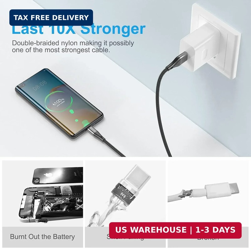 USB to USB C Cable,3Pack 10ft Premium Nylon Braided Fast Charging,3A Rapid Charg gallery