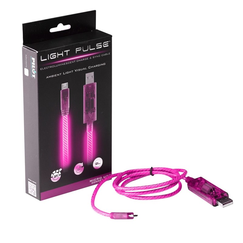 10x Micro USB Cable Charge Sync Pink Light up Pulse Electroluminescent V2 3 Feet gallery