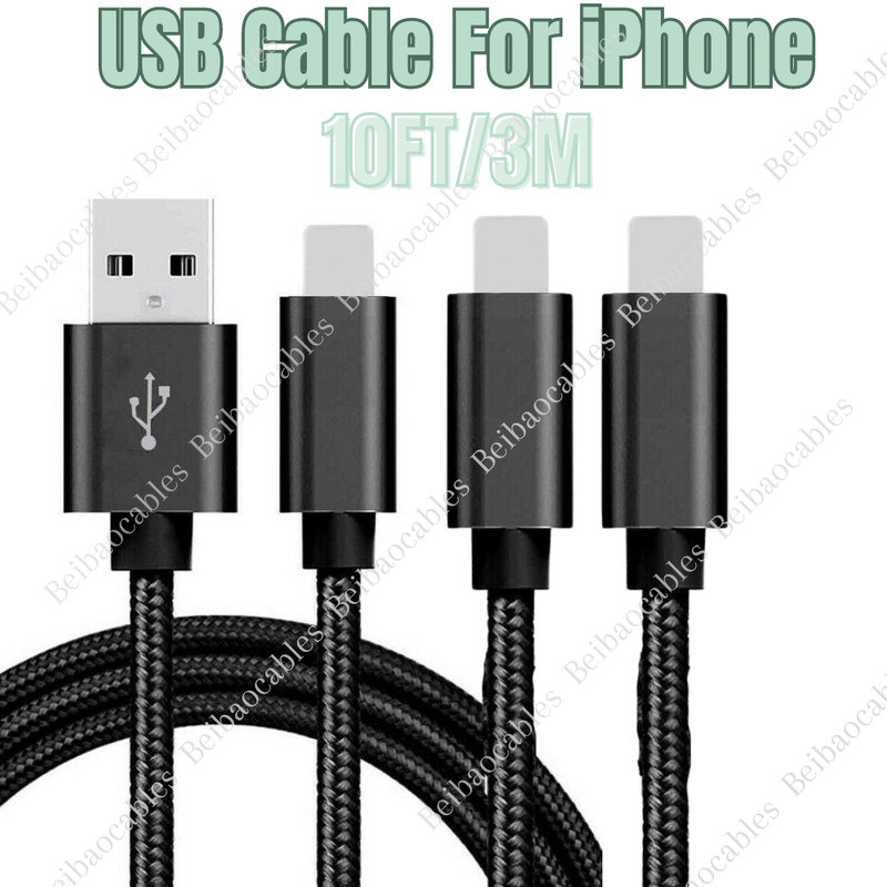 10FT USB Nylon Charger For iPhone iPad Braided Charging Cable Power Adapter Cord