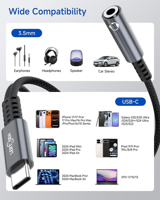 2-in-1 USB-C to 3.5mm Headphone and Charger Adapter Splitter Type-C Aux Hub gallery