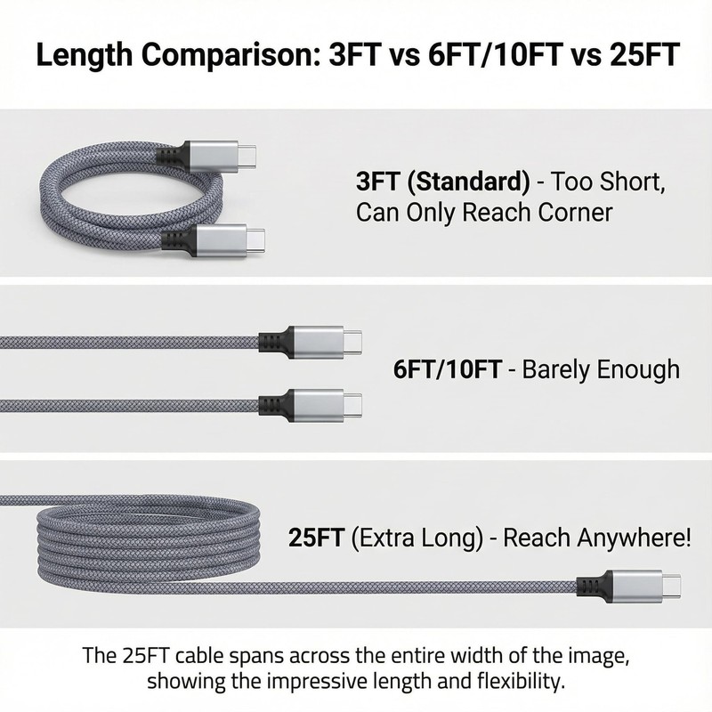 USB C to USB C Cable 25ft, 60W PD Fast Charging Cord, Extra Long Braided Char... gallery