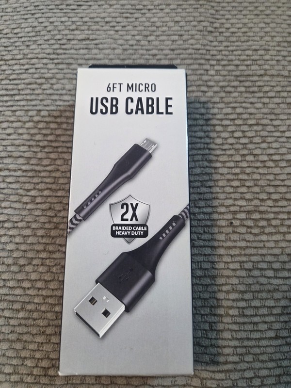 6ft Micro USB Cable Black New In Box Made With Kevlar Filber Cord