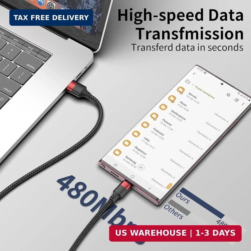6 inch Short USB C Cable, 0.5ft 3 Pack USB A to USB C Cable Nylon Braided Short gallery