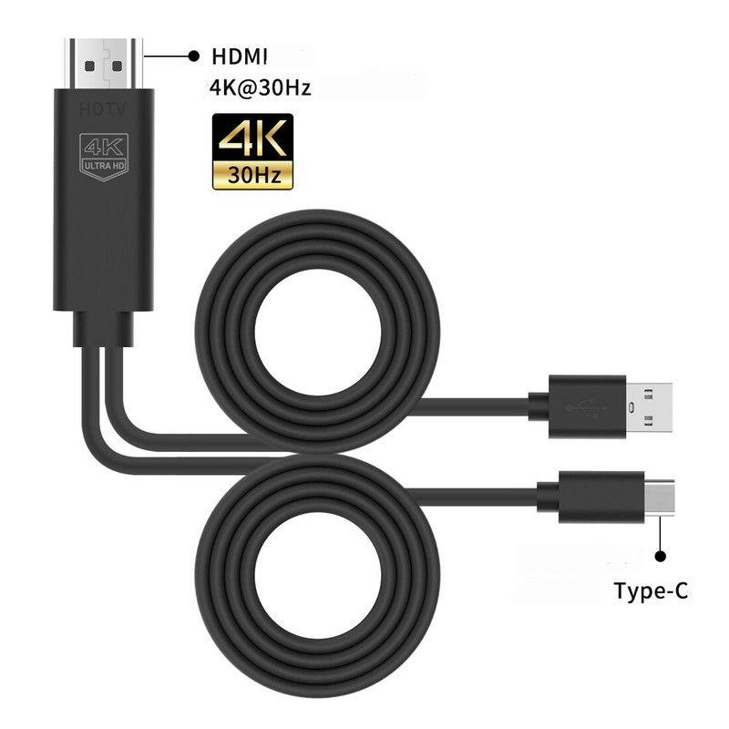 1.8M USB-C Type-C to 4K 30Hz HDMI Adapter Cable with USB Charge Plug & Play gallery