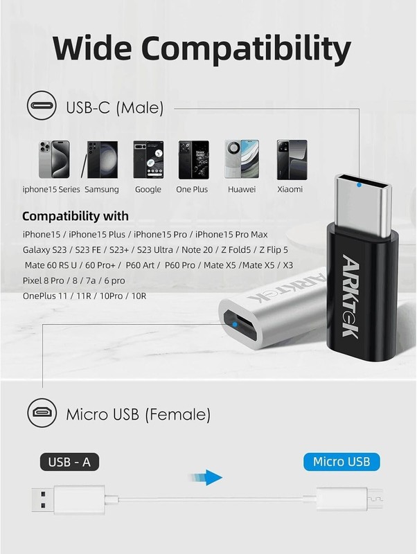 ARKTEK 3 Pack USB-C Male Micro USB Female Adapter Type C Adapter Fast Data Trans gallery