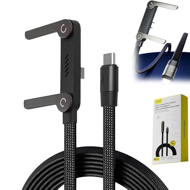 2-in-1 Invisible Holder Charger Cable–240W Fast Charging Cord with Phone Stand