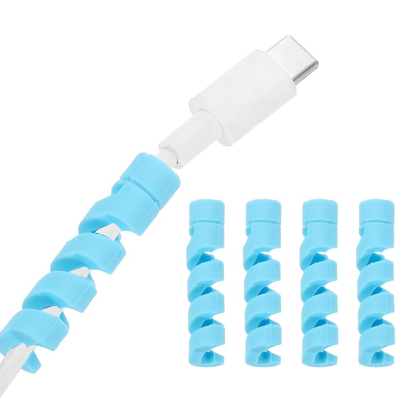 24Pcs Charger Cable Protector Flexible Spiral Wire Cord Saver Organizer Blue