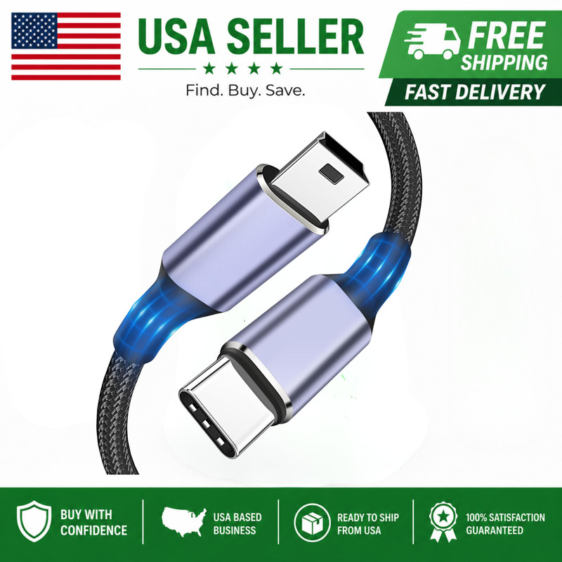 USB C to Mini USB Cable 3FT, [Aluminum Shell, Braided] Durable Mini-B 5-Pin to