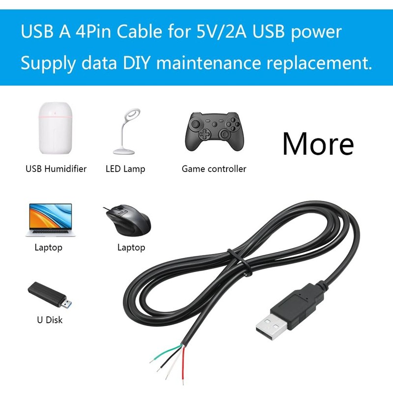 4 PCS USB A Male 4 Pin Bare Wire 1M/3FT 5V/2A Pigtail Open End Power Data Cord gallery