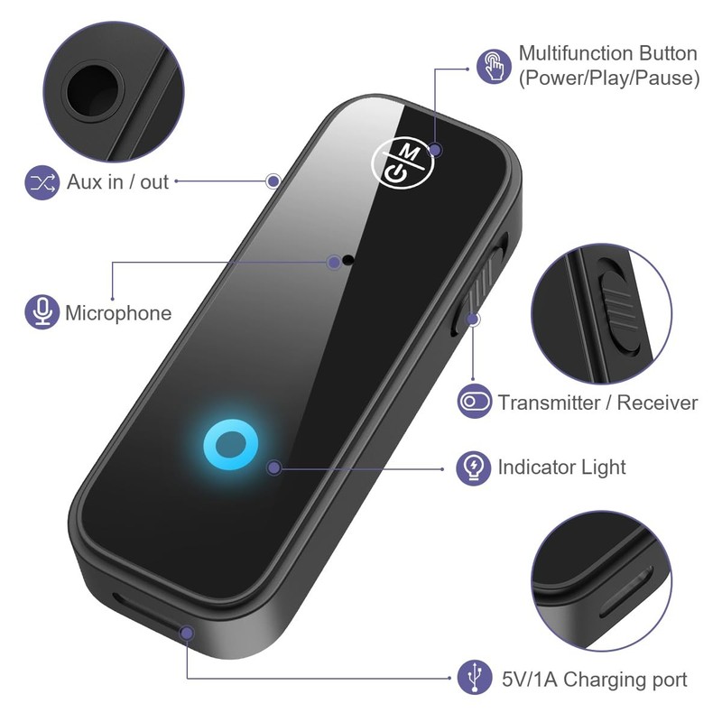 2 Pack Aux Bluetooth Adapter for Car, 2 in 1 Bluetooth 5.3 Transmitter Receiv... gallery