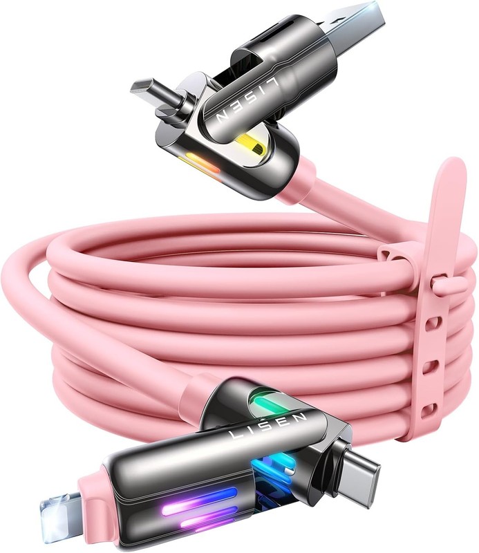 240W Chubby USB C to USB C, 4 in 1 Charging Cable (6.6FT) with Light, USB A/C to