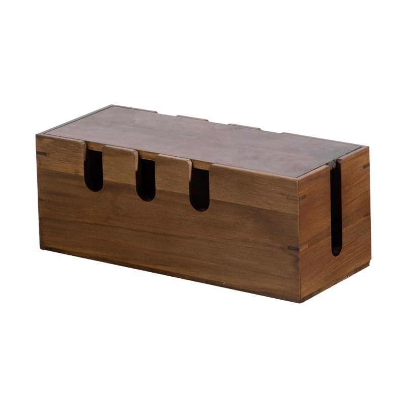 Large Cable Management Box, Wooden Cord Hider Desk Organizer, Power Brown