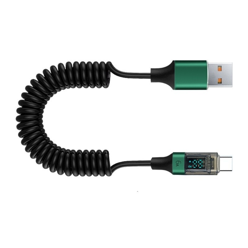 USB To Type C 66W Fast Speed Charging Wire LED Screen Display Spring Data Cable gallery