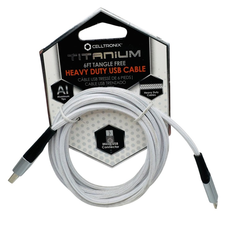 Celltronix Titanium 6Ft Tangle Free Heavy Duty USB Cable Micro USB Aluminum Tips