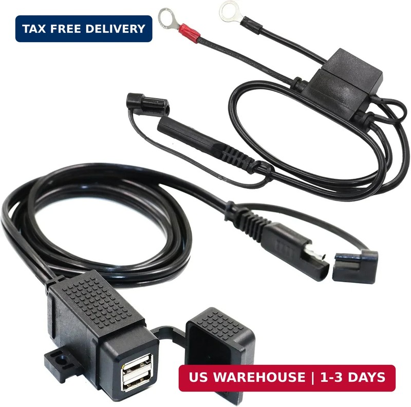 MOTOPOWER MP0609EA 3.1Amp Waterproof Motorcycle Dual USB Kit SAE to USB Adapter