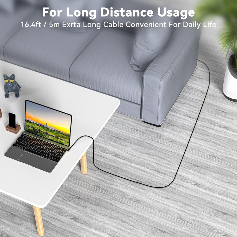 16.5FT 20Gbps USB C 3.2 Gen 2 Cable, 5M 90Degree Type C 4K60Hz UHD Video 5A/2... gallery