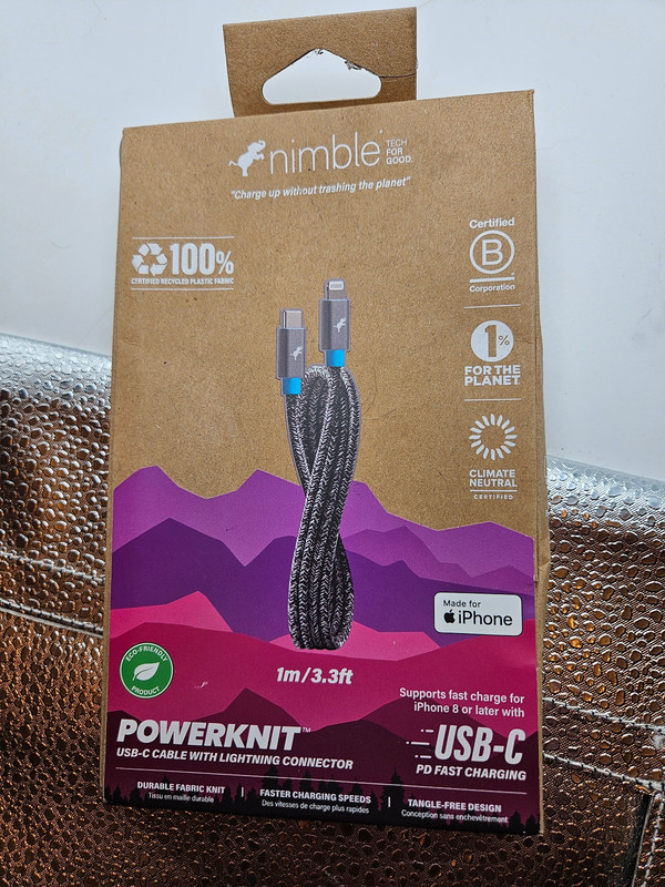 Nimble PowerKnit USB-C Cable TO LIGHTN-ING Fast Charge 3.3 ft. Gray – NEW