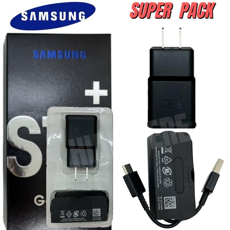 For Samsung Galaxy S10 S9 S8 Adaptive Fast Wall Charger US Plug USB Type C Cable
