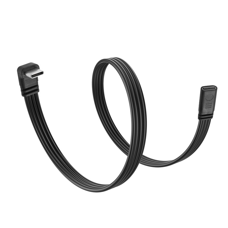 1ft 90 Degree USB C 2.0 Male To Female Flat Charger Cable 480Mbps Phone