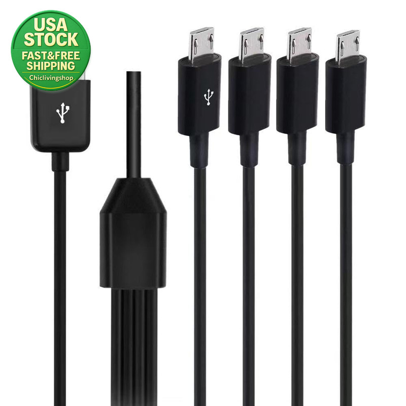 4-In-1 Micro USB Charging Splitter Cable USB 2.0 Male to 3 Micro USB