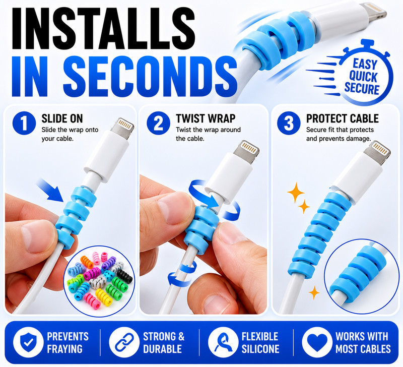 Cable Protector Spring Wraps 20-Pack Charger Cord Saver Wire Protectors gallery