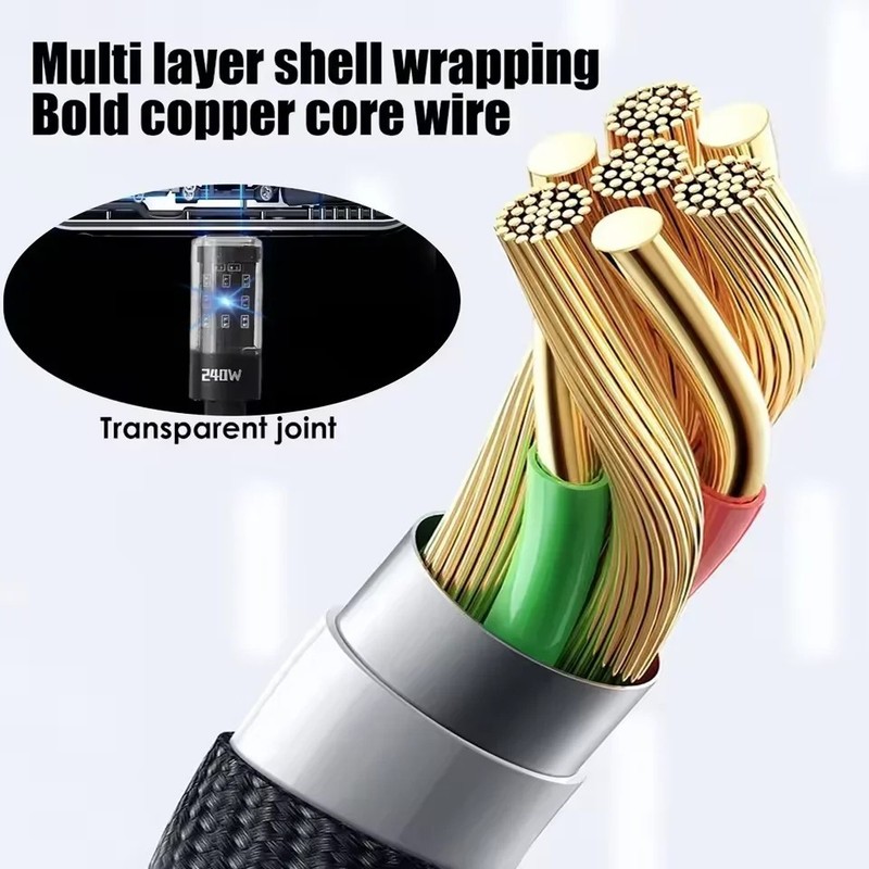 240W USB Type C Fast Charging Cable with LED Display Nylon Cord gallery