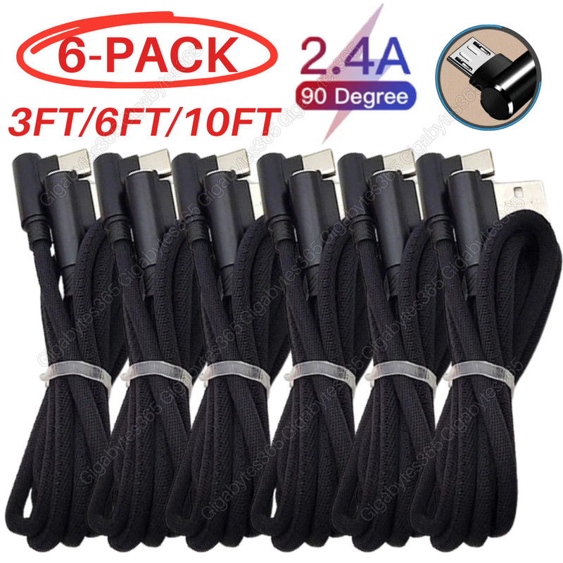 6Pack 90 Degree Micro USB FAST Charger Charging Data Cable For Samsung S7 Huawei