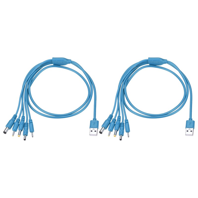 2Pcs USB to DC Power Charging Cable, 5V Round Plug Connector 39″, Blue