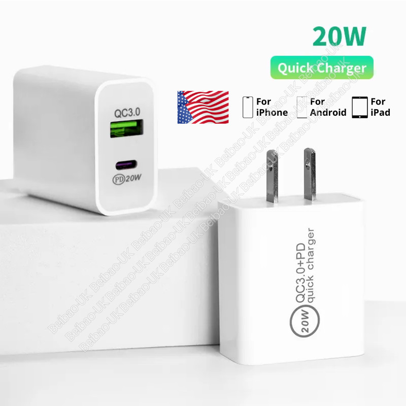 20W DUAL USB-C TypeC Fast Wall Charger Adaptor QC3.0 Lot For Android iPhone iPad gallery