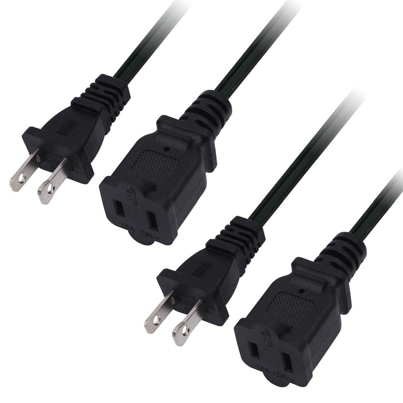 10 FT 2 Prong Extension Cord,Black Extension Cord 10 ft Indoor or O… Fast Ship