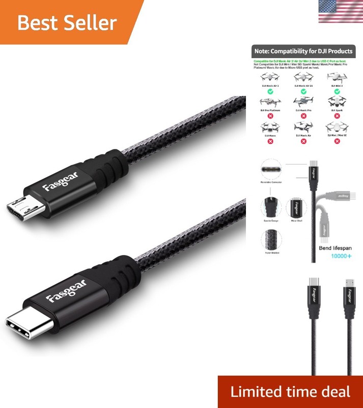 Durable 6ft Nylon USB C to Micro USB Cable for Galaxy S6/S7 – Fast Data Transfer