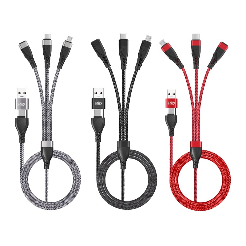 3-in-2 Charging Cable USB A/to USB-/Micro Cable 4ft 3Pack