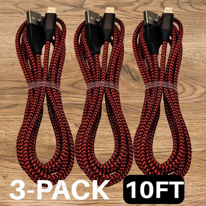 3PACK 10FT For Apple iPhone 12 11 8 7 6 X USB Fast Charger Cable Cord Heavy Duty