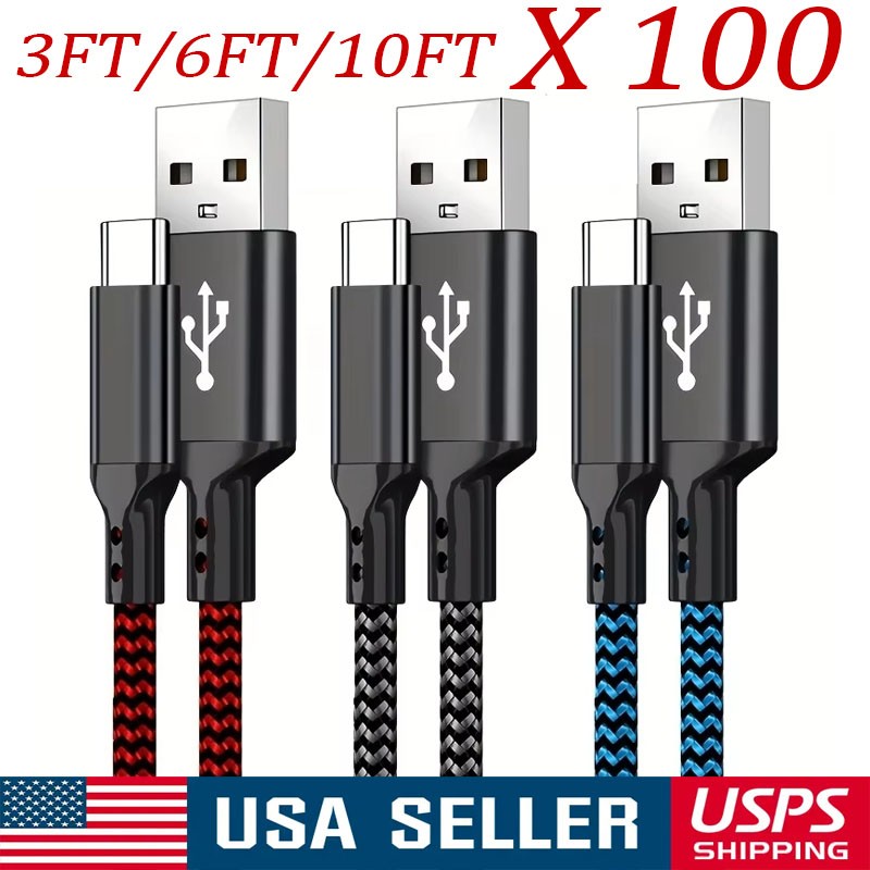 Braided USB C Type-C Fast Charging Data SYNC Charger Cable Cord 3/6/10FT Lot